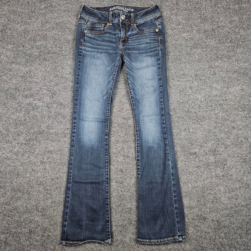 American Eagle Kick Boot Jeans Women's 2 Dark Wash‎ Low Rise Stretch Denim Blue